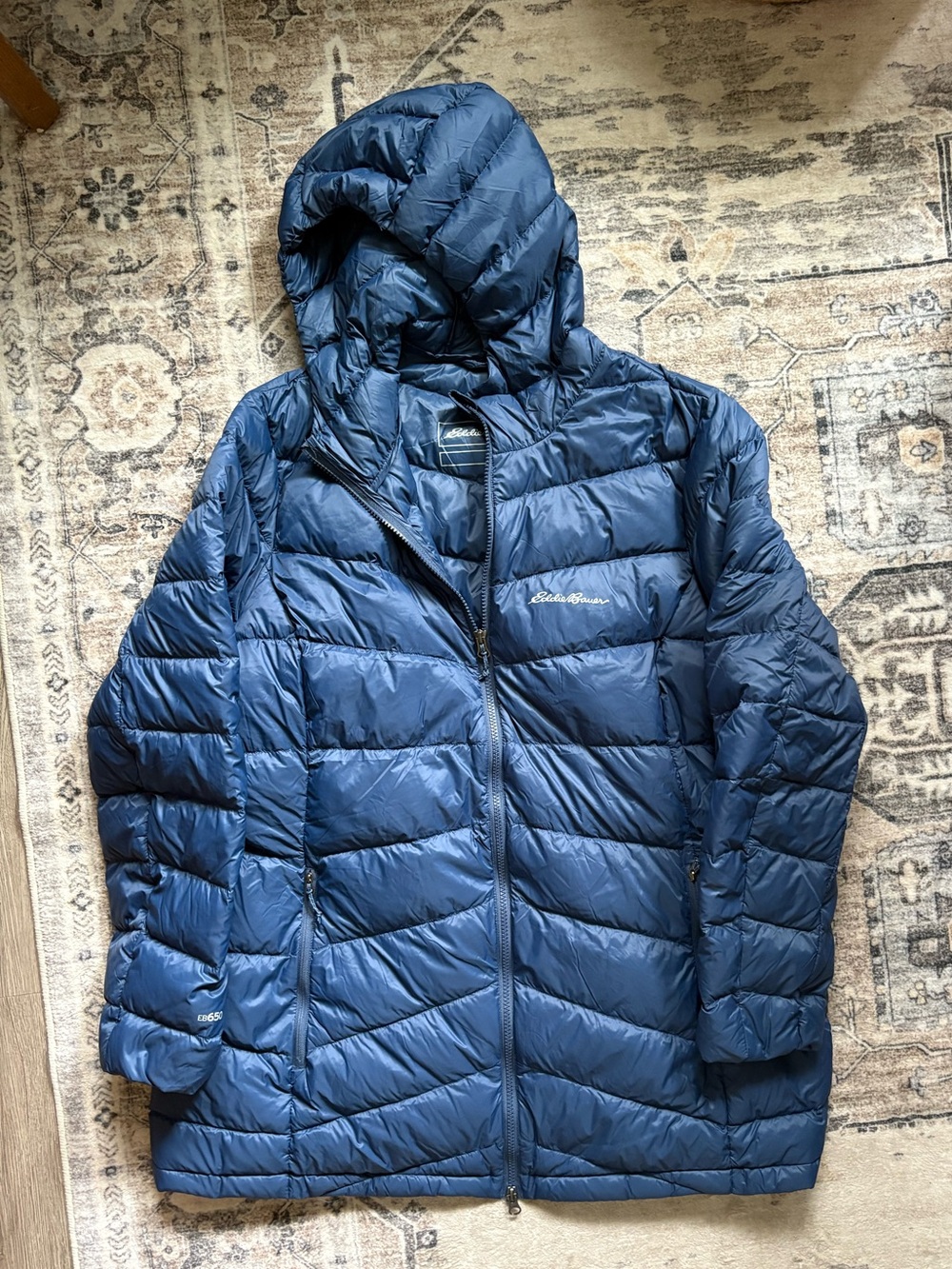 Eddie Bauer Women's EB650 Down Lightweight Chevron Puff Jacket XXL navy blue